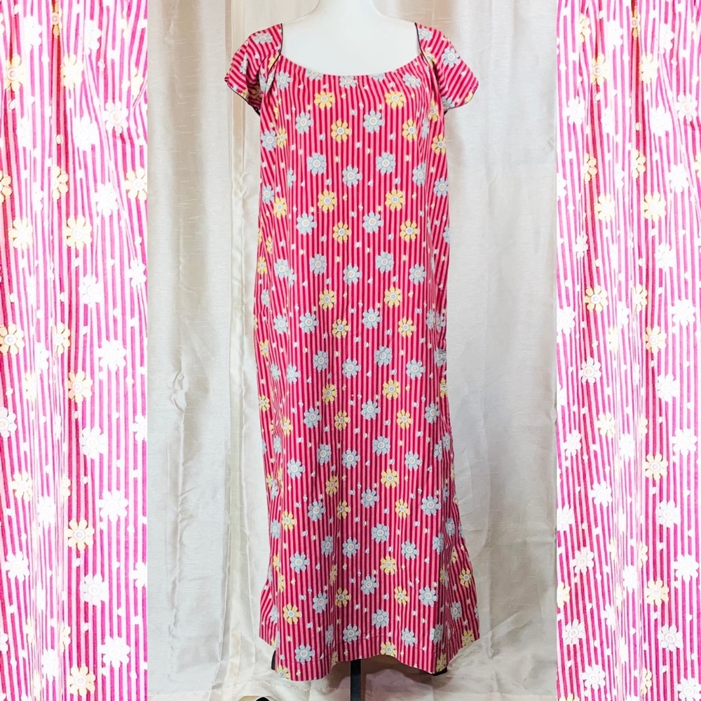 Vintage Handmade Stripes & Flowers Nightgown